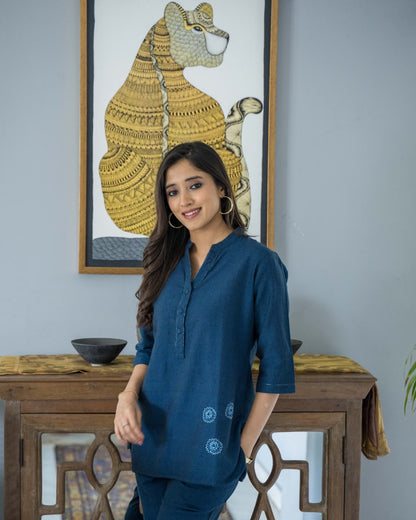 Blue Embroidered Cotton Co Ord Set