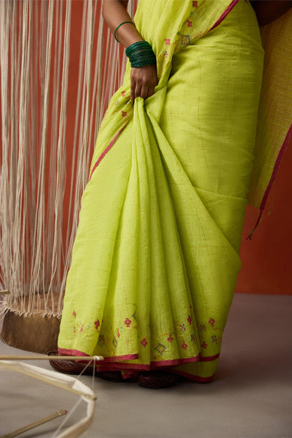 Green Jamdani Khadi Silk Saree