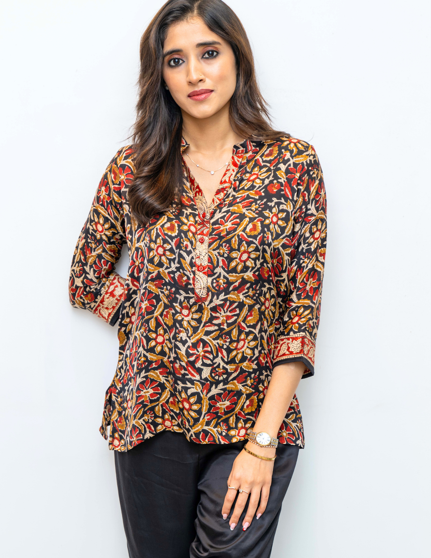 Black Rust Ajrakh Printed Modal Silk Tunic