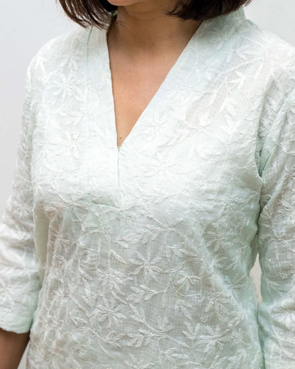 Mint Green Chikankari kota Kurta