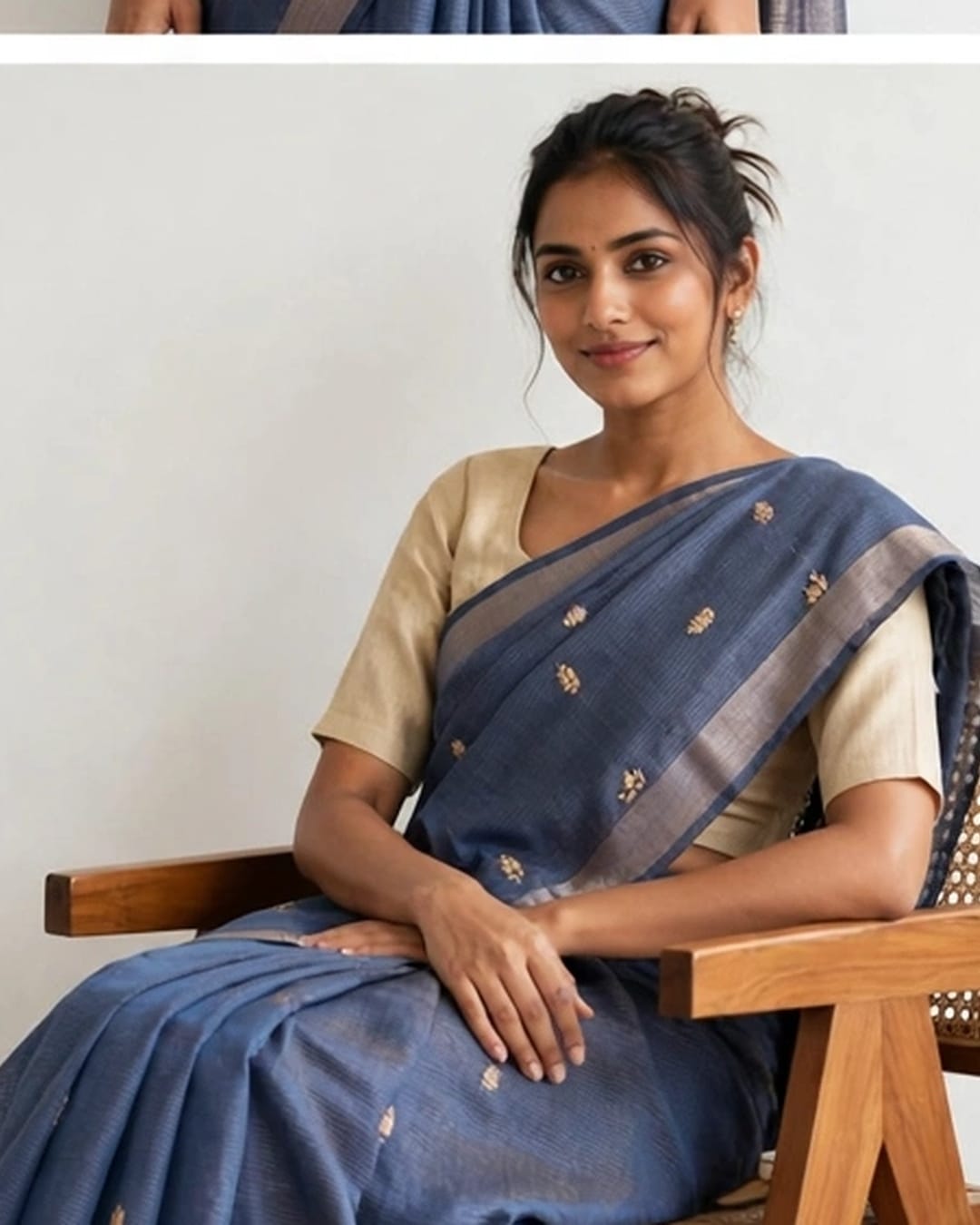 Blue Gold Zari Emboridery Tussar Silk Saree
