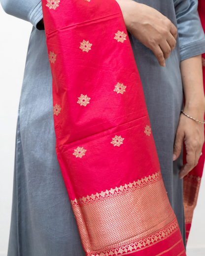 Red Banarasi Katan Silk Butta Dupatta