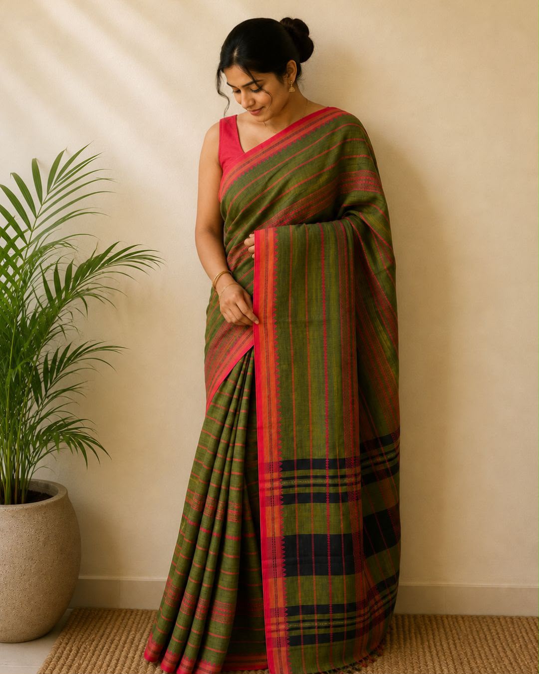 Green Jamdani Cotton Saree