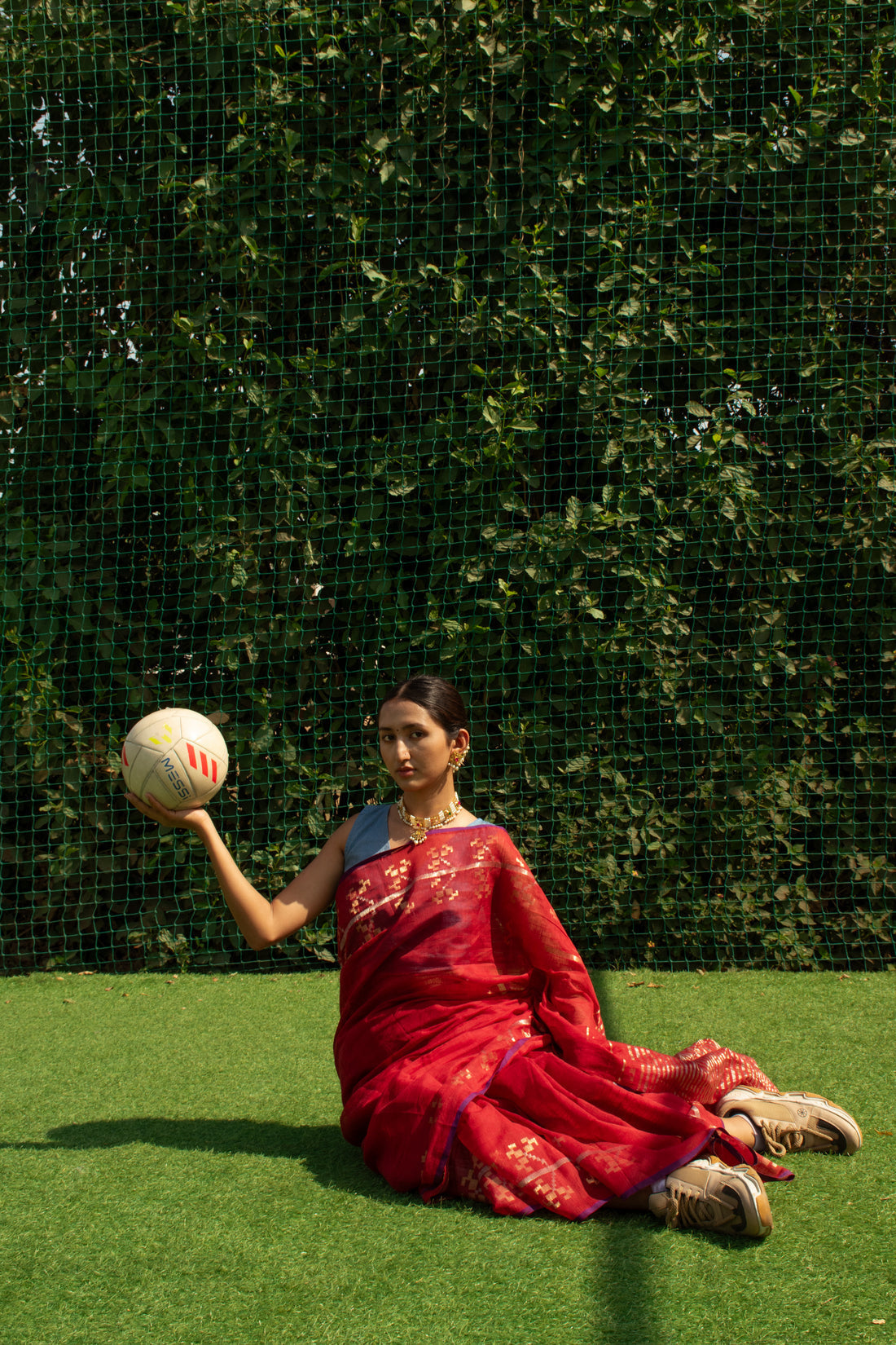 Red Gold Tissue Jamdani Khadi Silk Saree