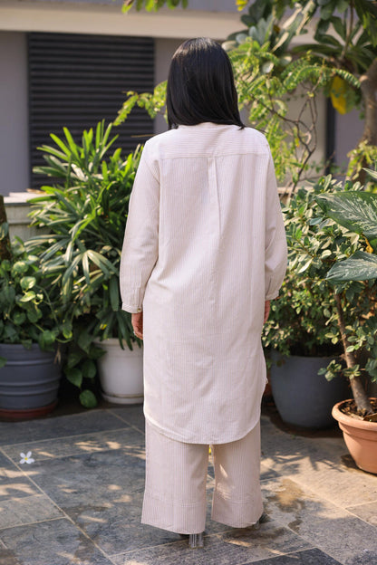 Beige Stripe Cotton Co Ord Sets