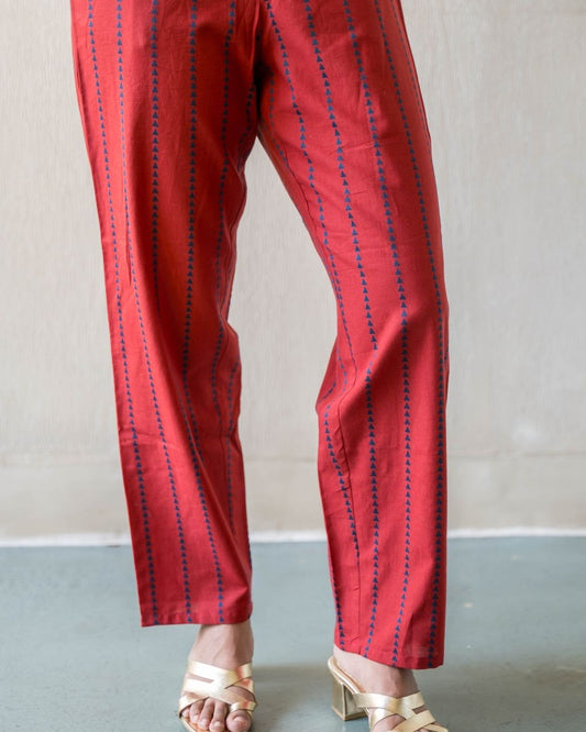 Maroon Blue Triangle Woven Cotton Pant