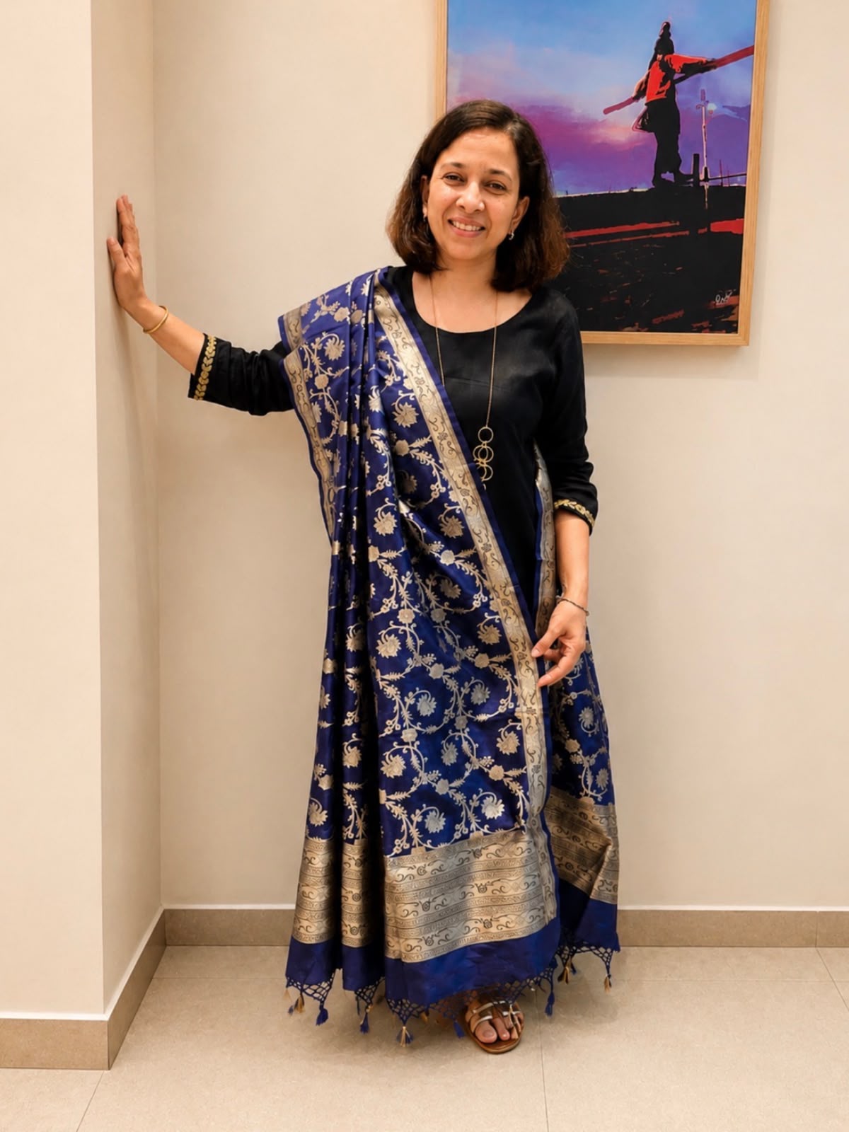 Blue Kathan Banarasi Silk Dupatta