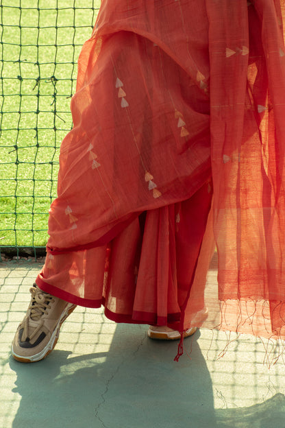 Orange Jamdani Cotton Saree