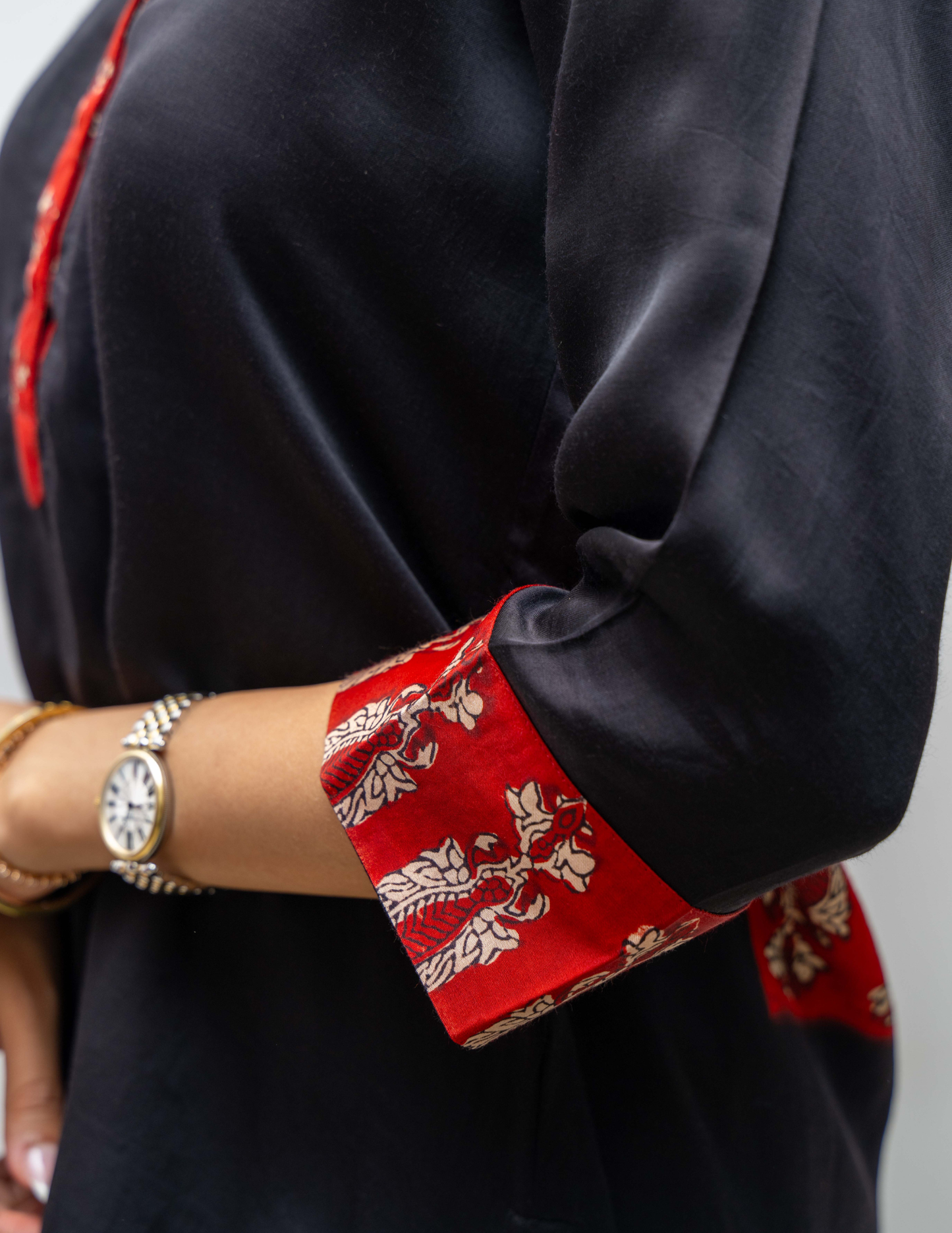 Black Red Ajrakh Printed Modal Silk Tunic