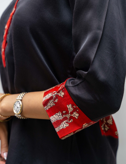 Black Red Ajrakh Printed Modal Silk Tunic