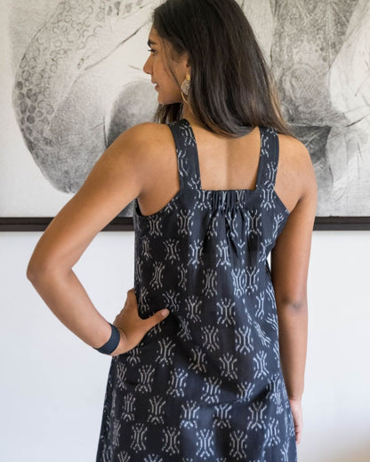 Black Sleeveless Ikat Cotton Dress