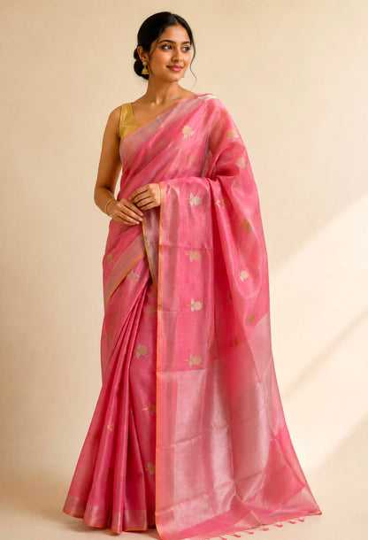 Pink Jamdani Chanderi Silk Cotton Saree