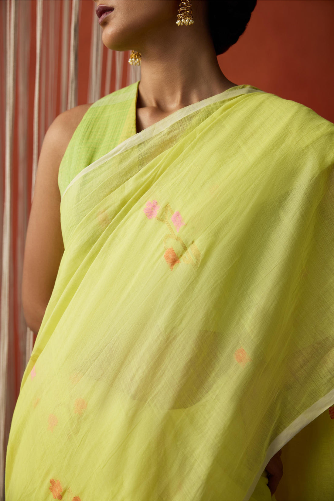 Lemon Yellow Jamdani Khadi Silk Saree