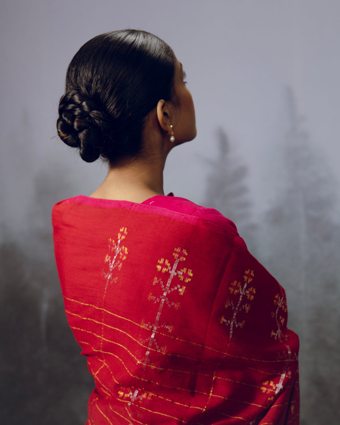 Red Jamdani cotton Saree