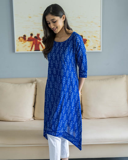 Blue Ikat Aline Cotton Dress