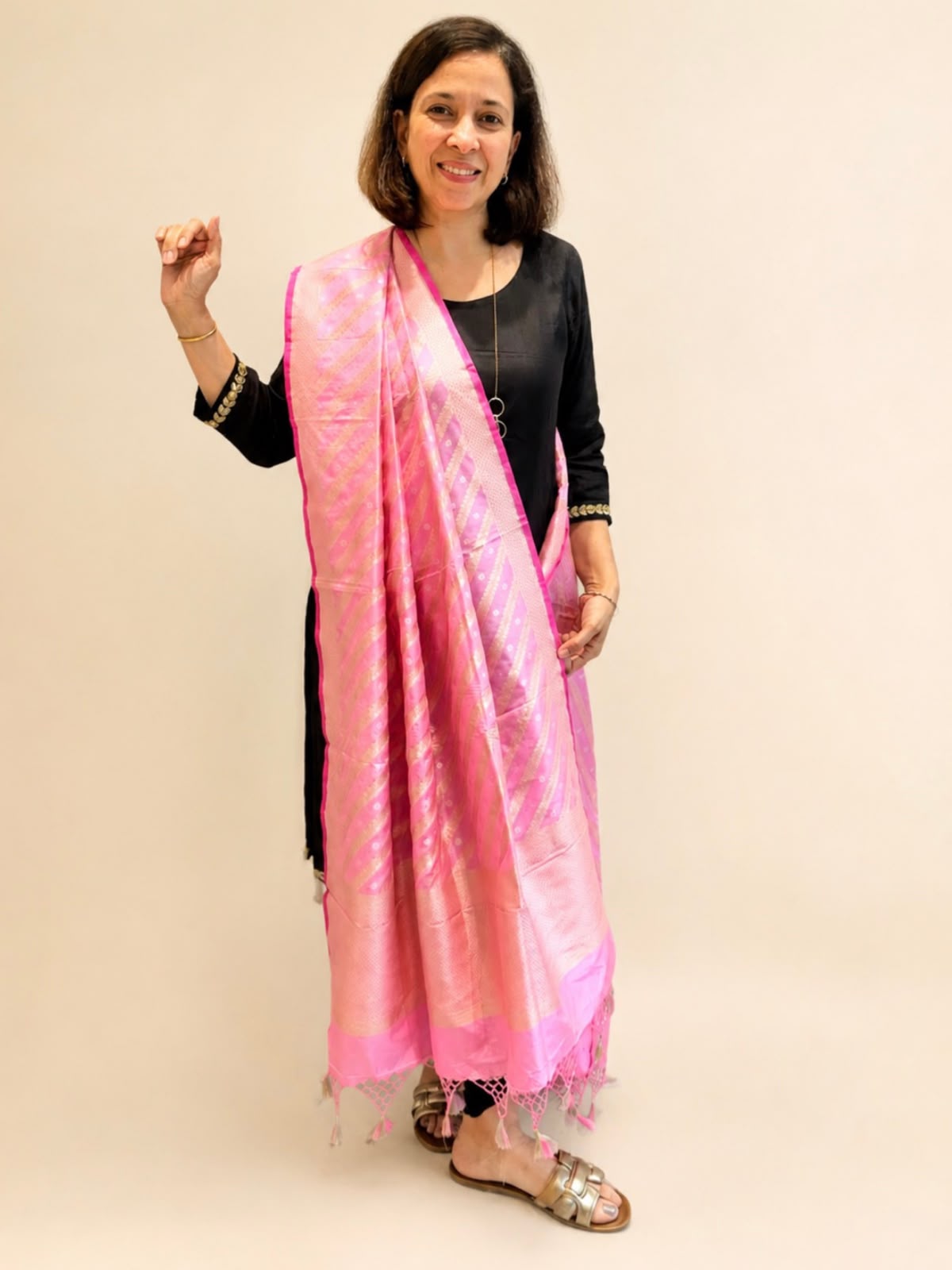 Pink Kathan Banarasi Silk Dupatta