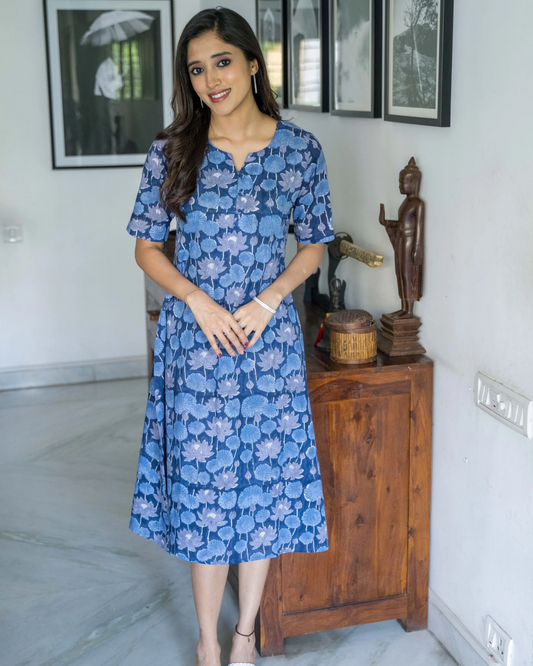 Blue Lotas Printed Cotton Dress