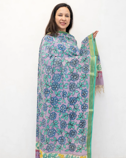 Purple 4 Pen Kalamkari Silk Dupatta