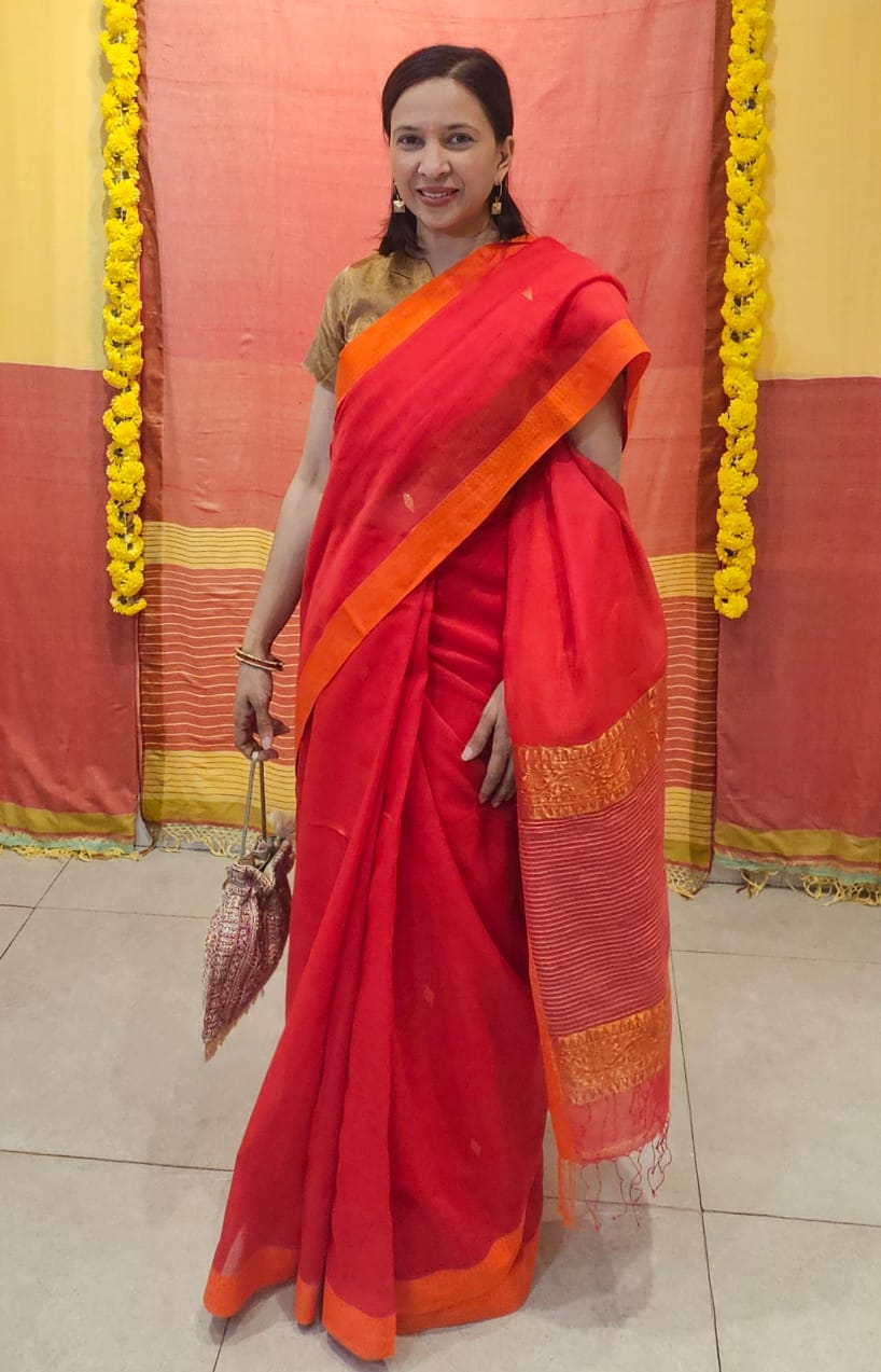 Red Kota Jamdani Fulia Cotton Saree