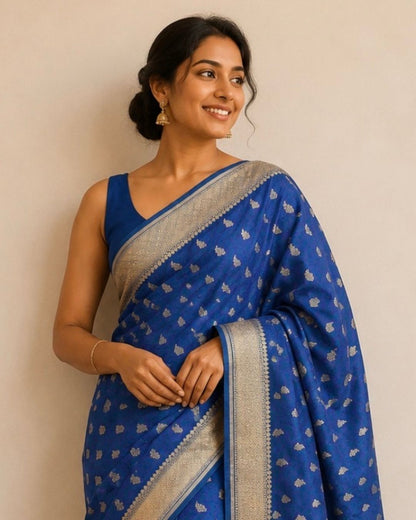 Blue Tanchoi Banarasi Katan Silk Saree
