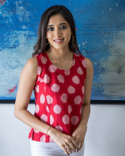 Red Ikat Sleeveless Cotton Top