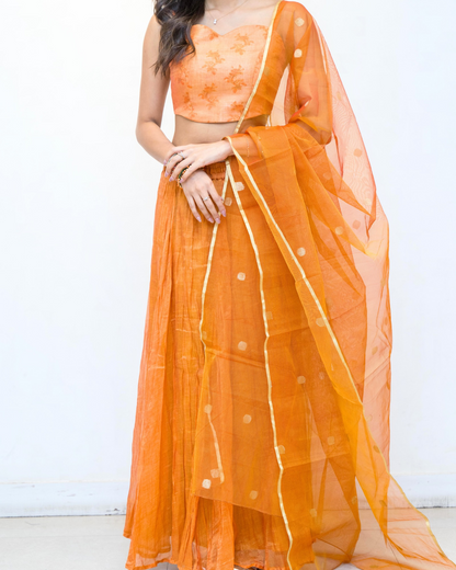 Orange Buester Floral Sleeveless Cotton Blouse