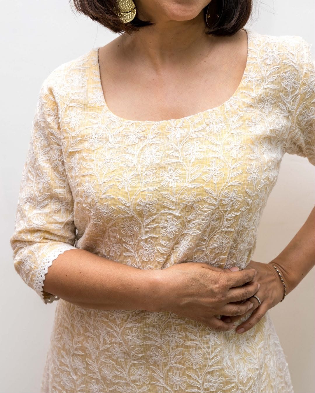 Yellow Chikankari Double Layer Dress