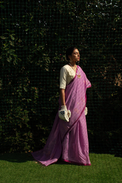 Mauve Jamdani Khadi Silk Saree