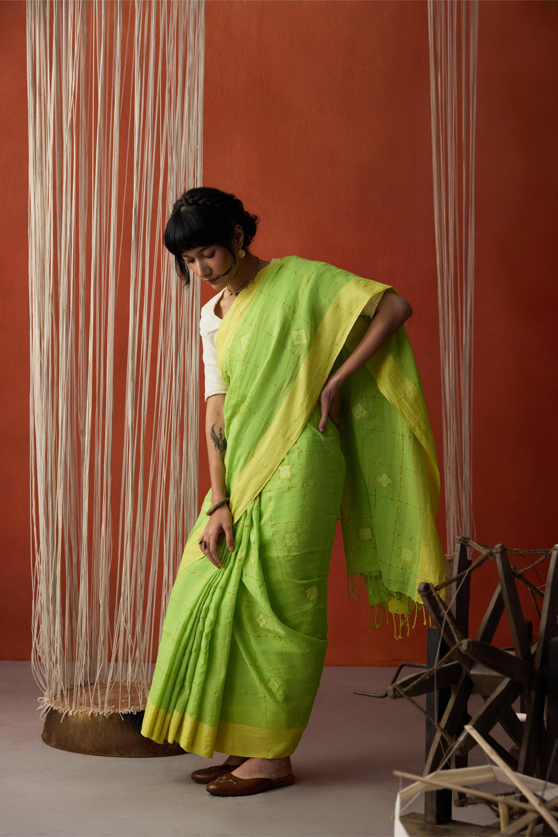 Mint Green Jamdani Cotton Saree