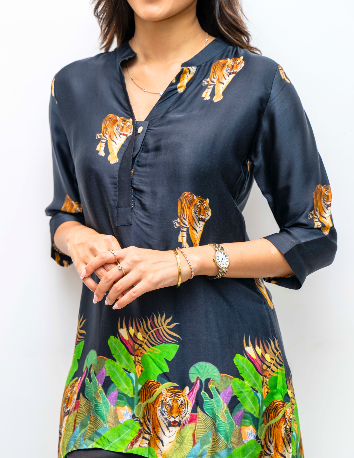 Black Tiger Printed Modal Silk Tunic
