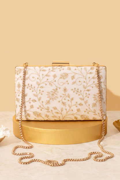 Antari Embroidered Clutch - Off white AM-BC-0425-0009