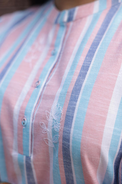 Blue Orange Stripe Cotton Co Ord Sets