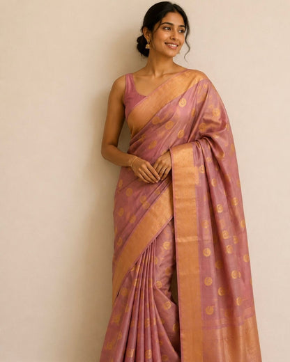 Rose Gold Moon Flower Buta Chanderi Silk Saree