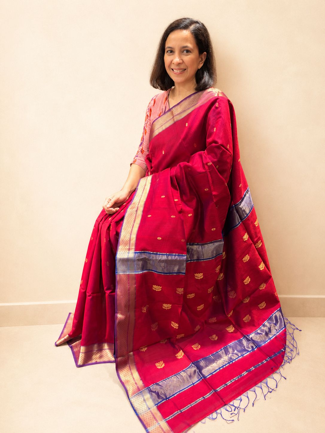 Red Maheswari Silk Cotton Saree
