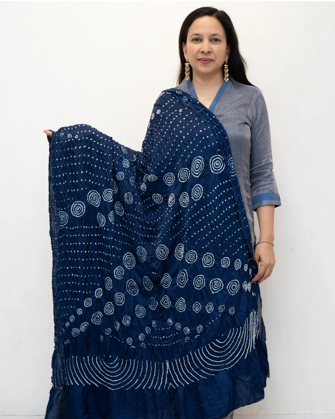 Nevy Blue Bandhini Gajji Silk Dupatta