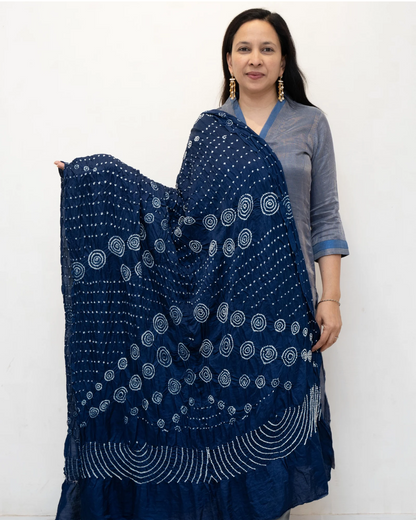 Nevy Blue Bandhini Gajji Silk Dupatta