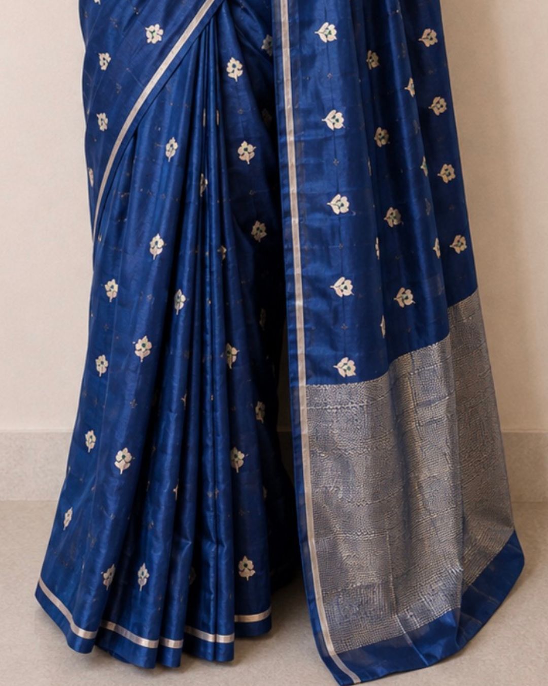 Navy Blue Chanderi Silk Saree