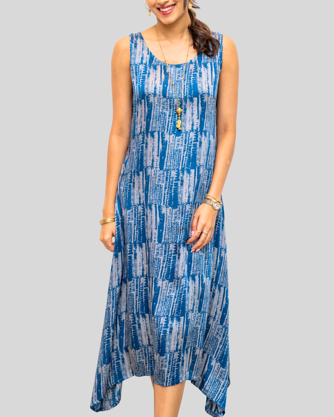 Blue sleeveless Modal silk dress