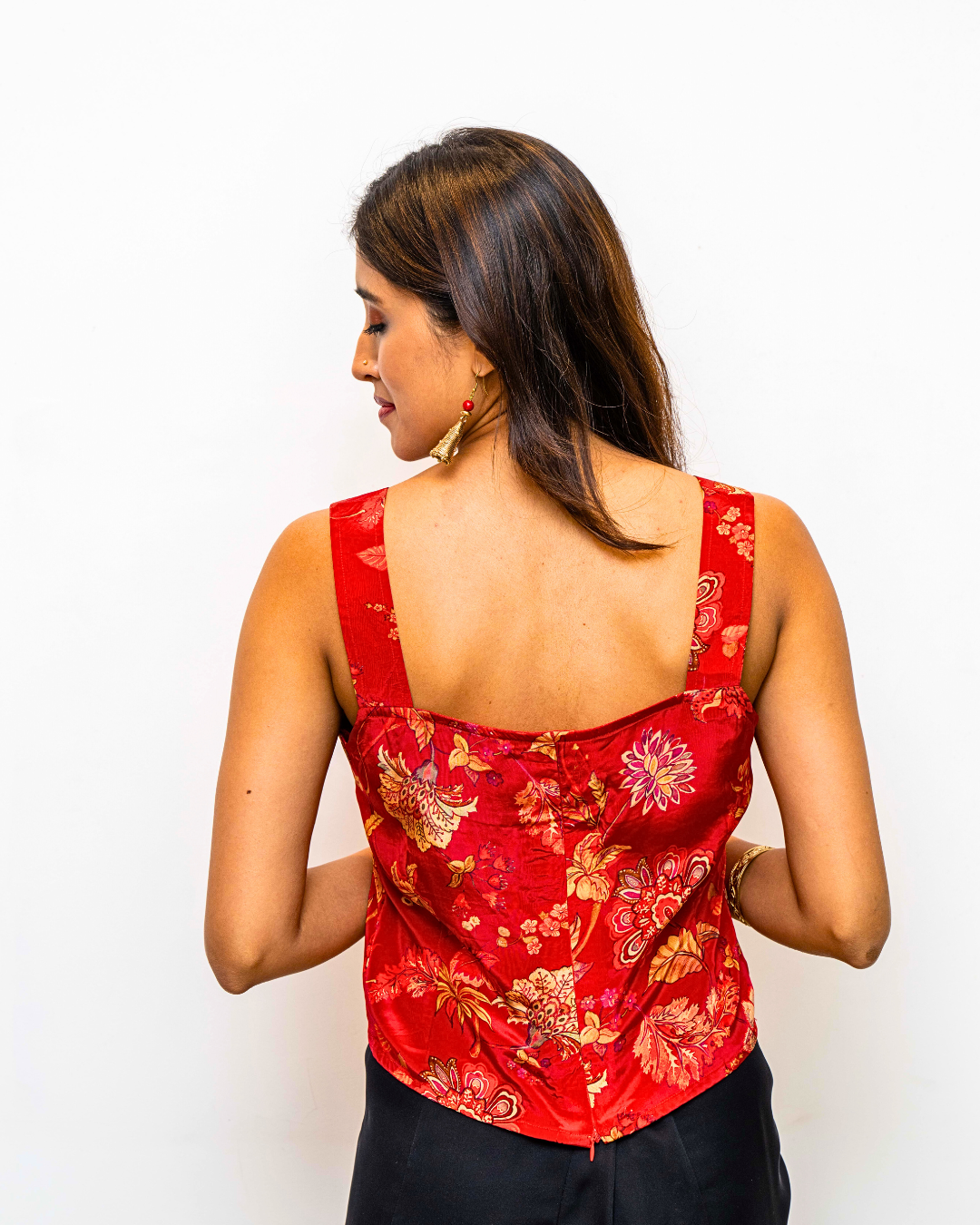 Red Printed Modal Silk top