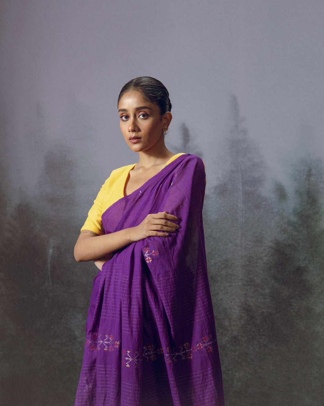 Violet Jamdani Cotton Saree