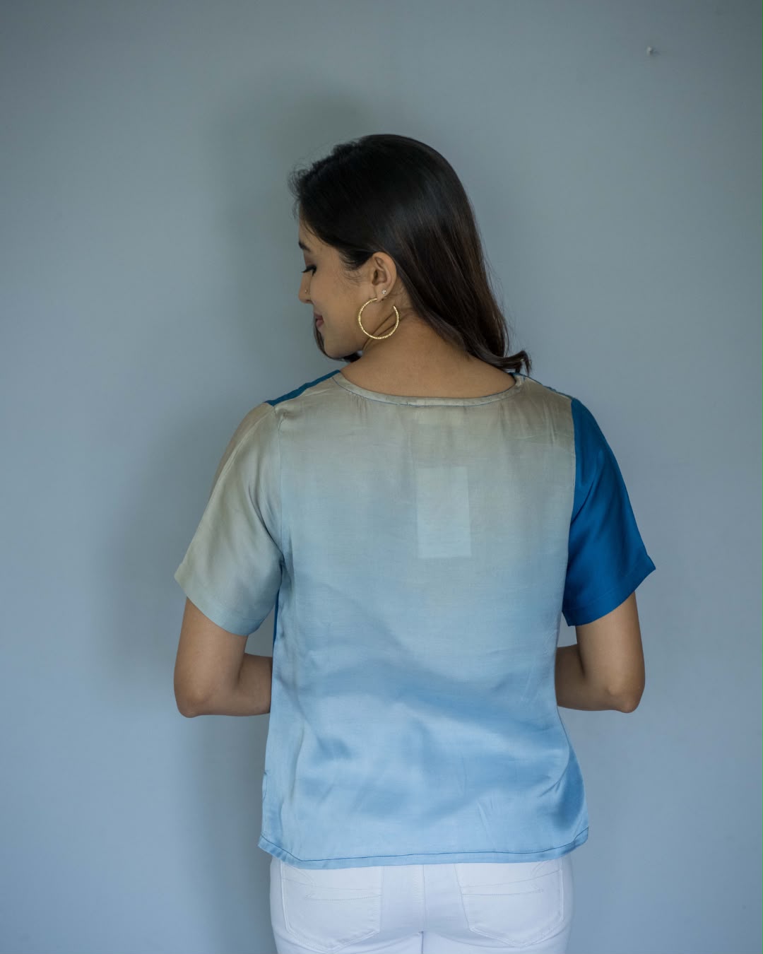 Blue Grey Modal V Neck Top