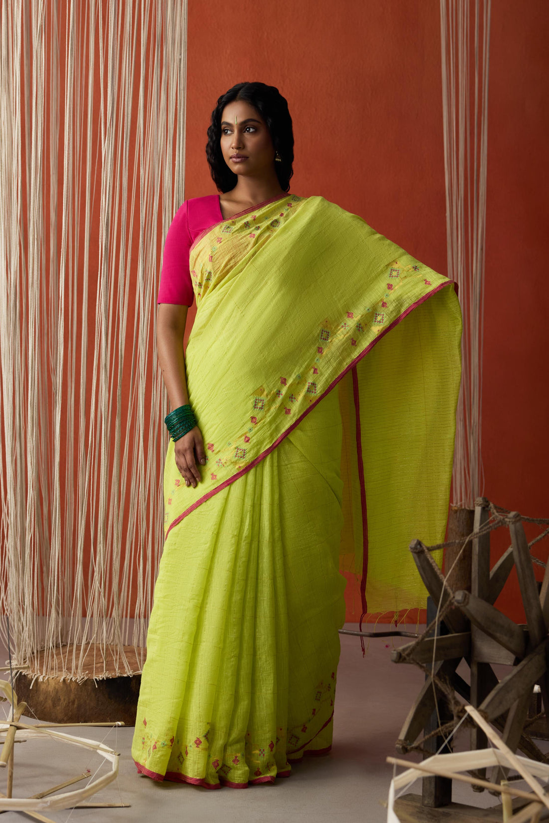 Green Jamdani Khadi Silk Saree