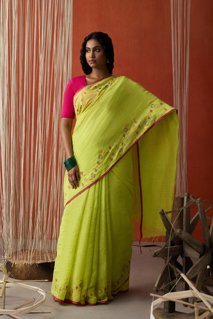 Green Jamdani Khadi Silk Saree