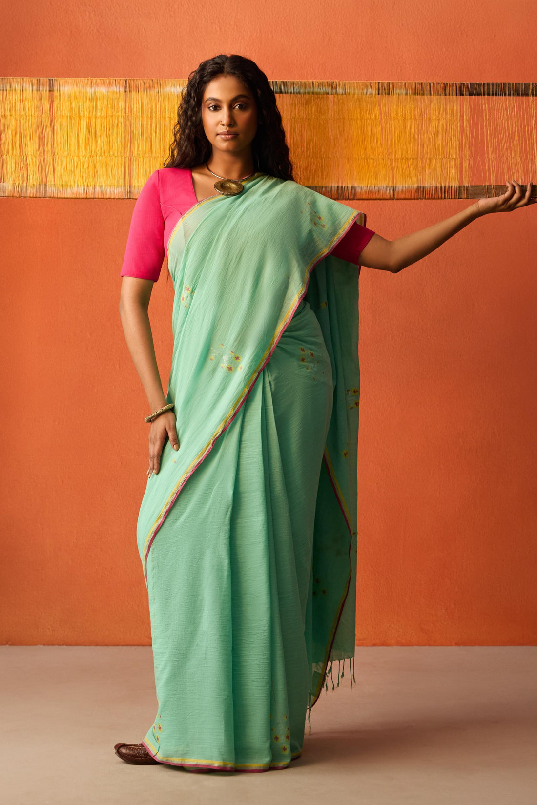 Sea Green Jamdani Cotton Saree