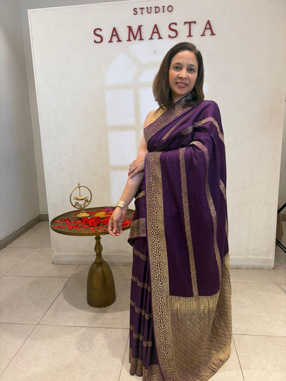 Purple Gold Band Crepe Silk Saree