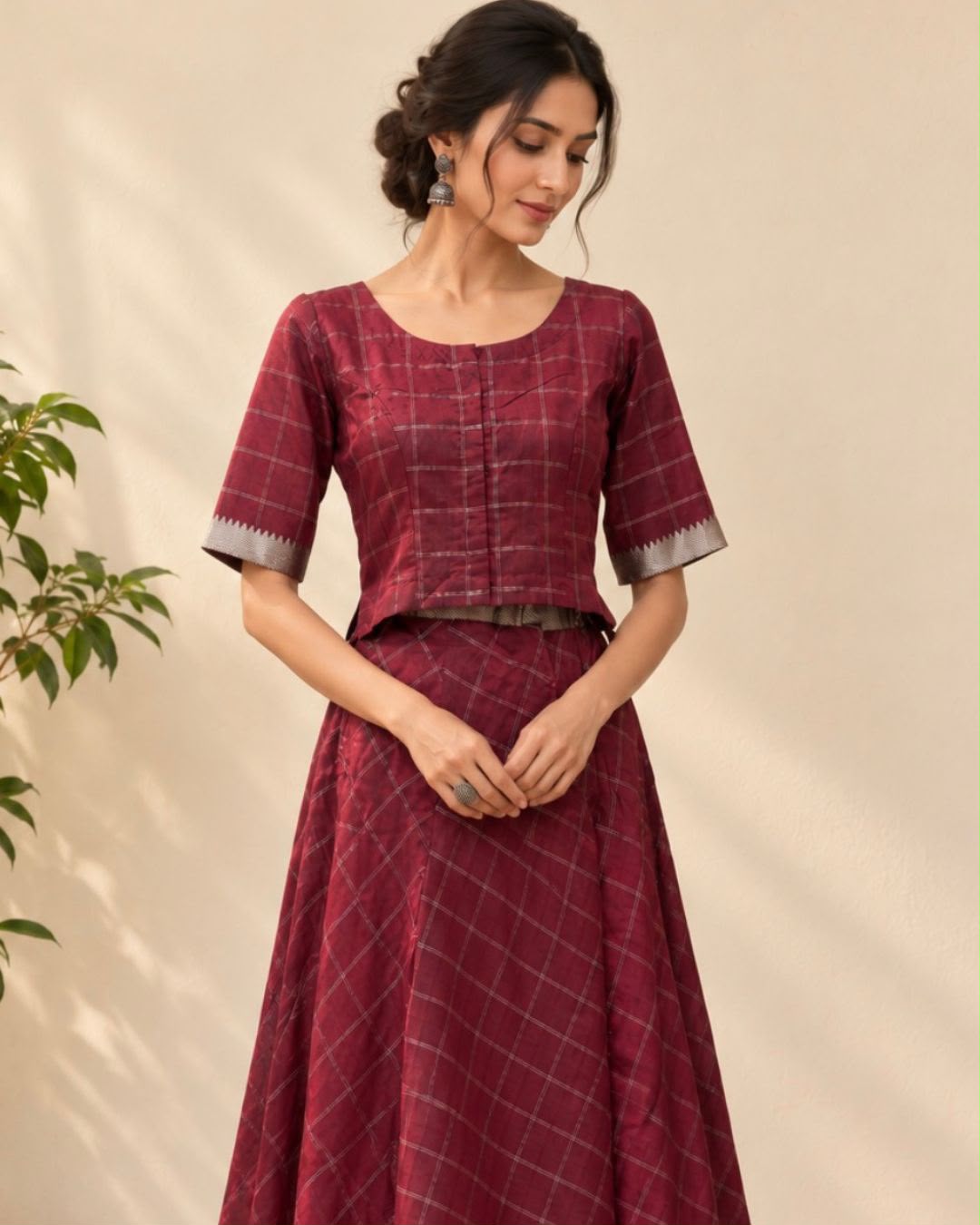 Maroon Silver Striped Temple Border Mangalgiri Silk Cotton Blouse - samasta.in #