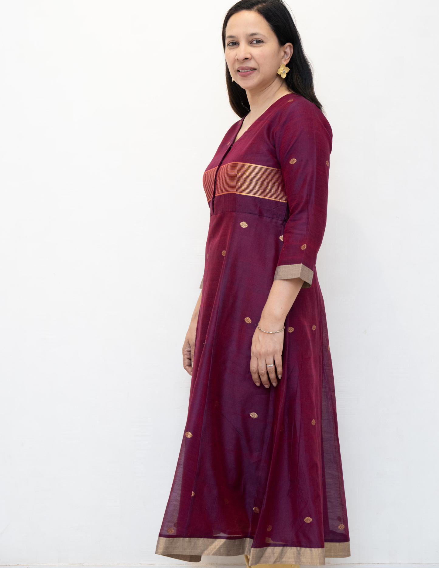 Maroon Chanderi Silk  Dress