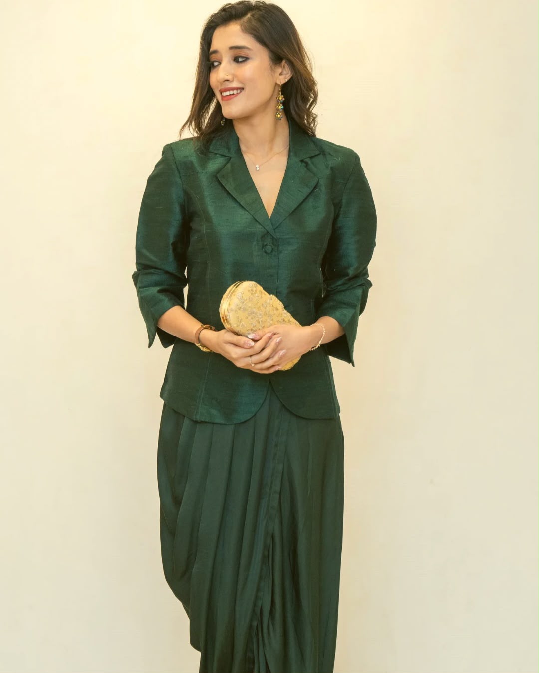 Bottle Green Notch Collar Cuff Silk Jacket