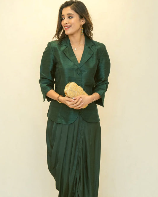 Bottle Green Modal Silk Dhoti Skirt