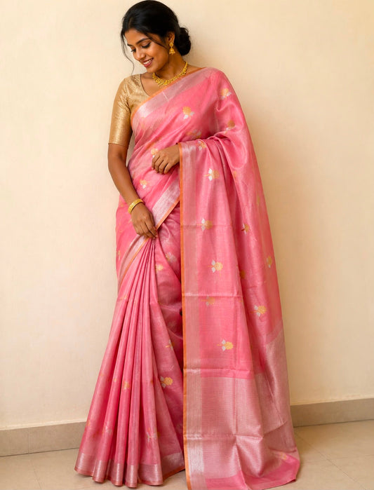 Peach Chanderi Silk Saree